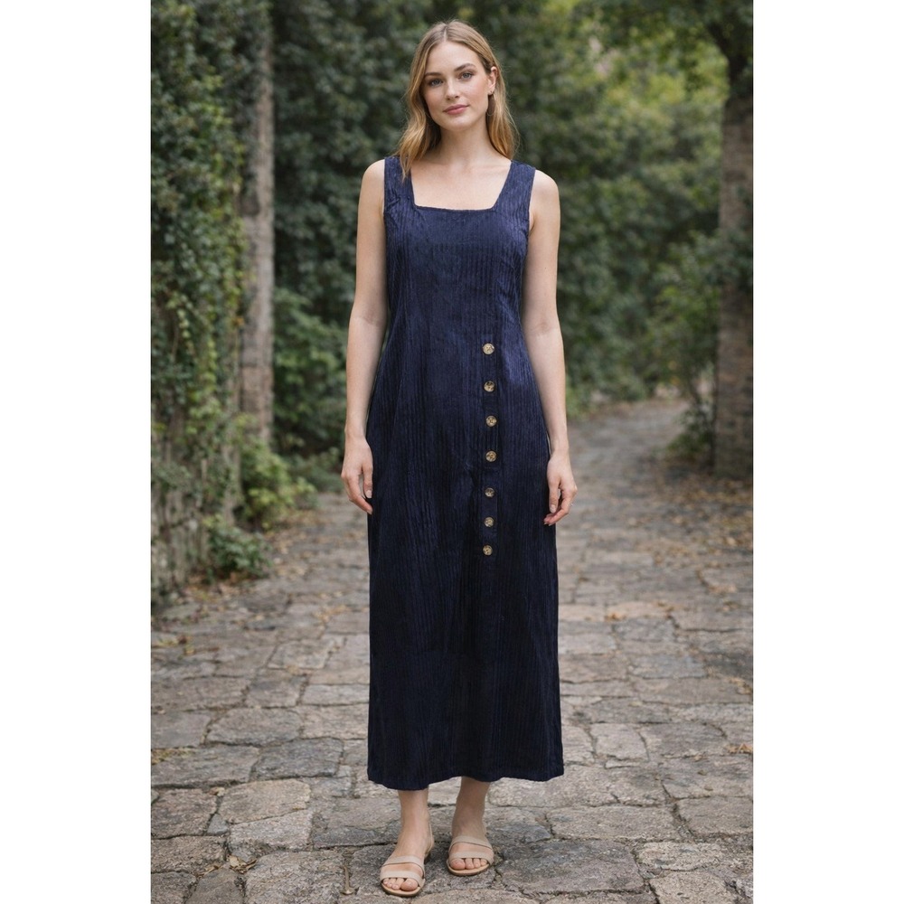 Vintage MSAS Corduroy Dress Womens Size M Blue Square Neck Jumper Y2K 90s NWT
